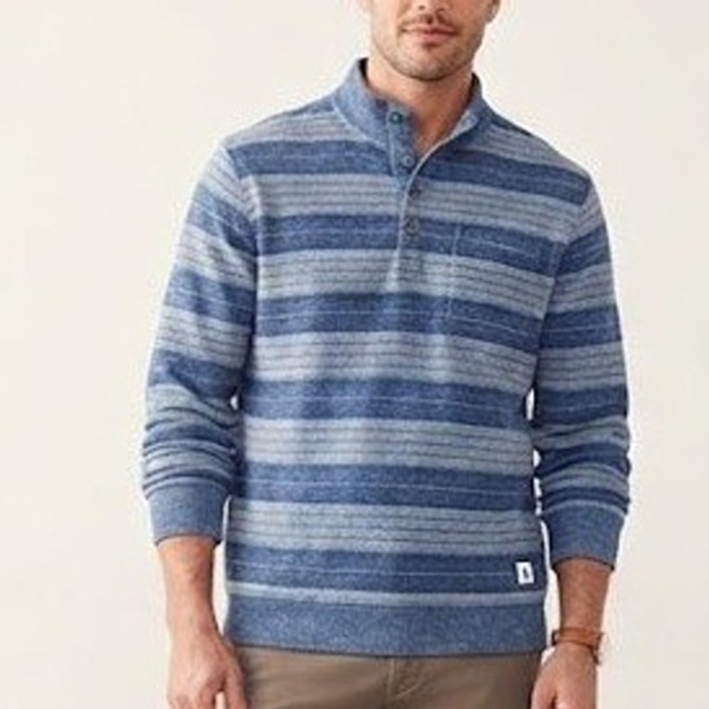 Johnnie-O Hangin' Out Hawking Henley Pullover Mens Large Mariner Blue Striped